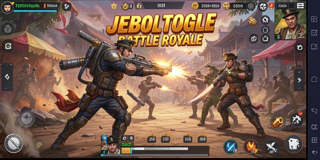 Screenshot gameplay JEBOLTOGEL yang menampilkan aksi Battle Royale yang mendebarkan.
