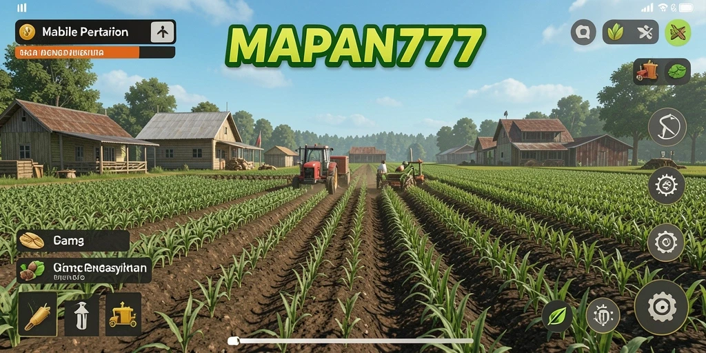 Screenshot gameplay MAPAN777 menampilkan pertanian yang indah dan interaksi pemain.