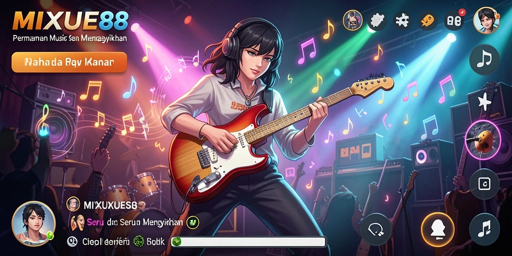 Tampilan gameplay MIXUE88 dengan berbagai lagu musik.